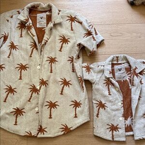 OAS father and son matching Palm Tree Shirt - Cream and Brown
